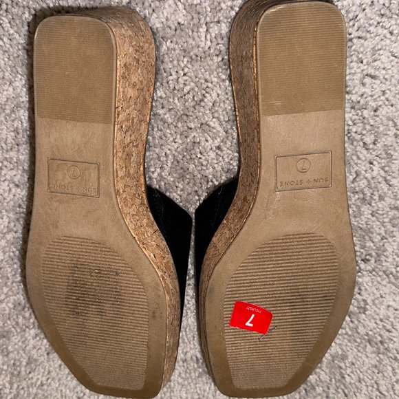 Sun Stone Charlottee Wedge Sandals Black Mc 7M - Picture 3 of 4